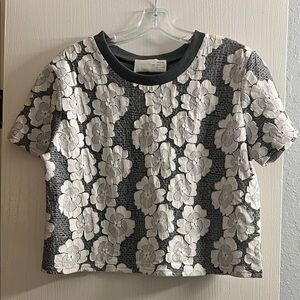 J.O.A. Black and White Floral Crop Top